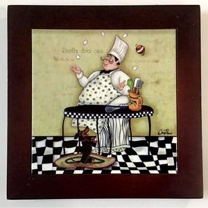 Framed Ceramic Wall Tile Italian Fat Chef & Pup Ricetta Dolce Casa by Dena Marie